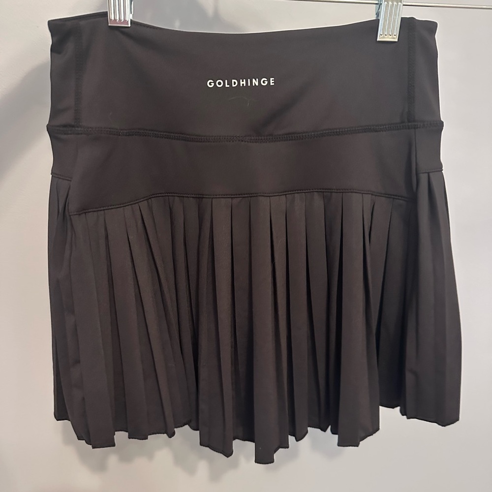 Gold Hinge Black Athletic Mini Skirt with Pleats